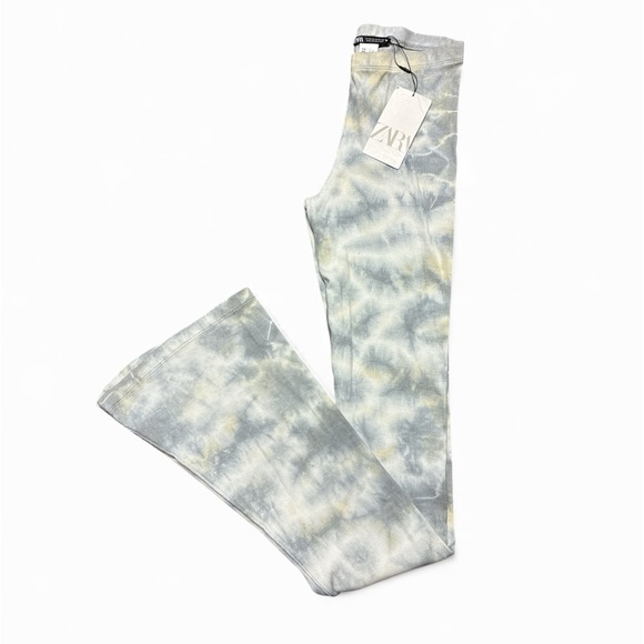 Zara Pants - ZARA Women Elastic Waist Mid-Rise Knit Flared Pants medium Gray/Yellow Tie-Dye